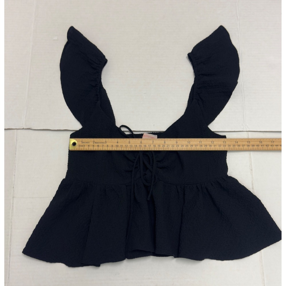 Urban Outfitters Peplum Top Womens S Black Flutter Sleeve Tie Front - Picture 4 of 10